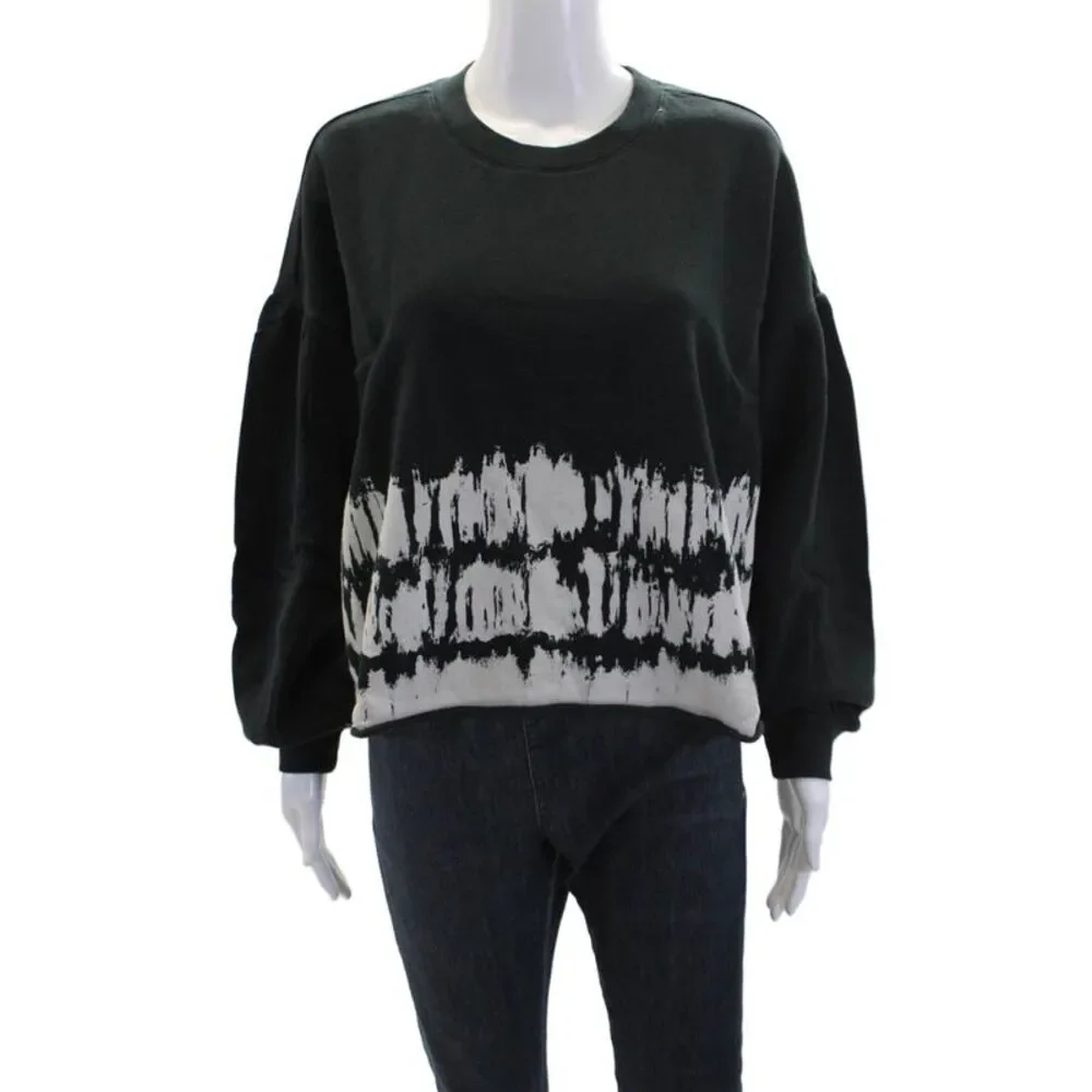 Z Supply Womens Cotton Printed Crew Neck Pullover Sweatshirt Black Size Medium
